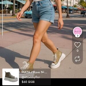 MATA / Rave Nights / Glitter High-Top / Platform / Sneakers / Gold & White